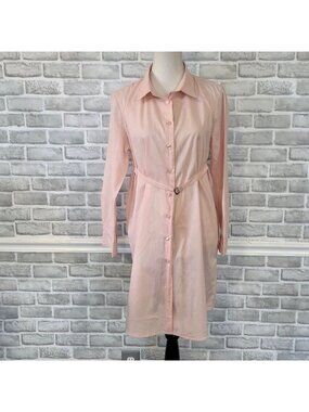 Norma Kamali Pink Cotton Voile Belted Shirt Dress Resortcore Scandi Minimalist S